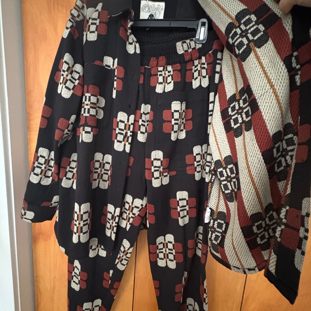 Ace & Jig Black and Red Woven Pants & Button down